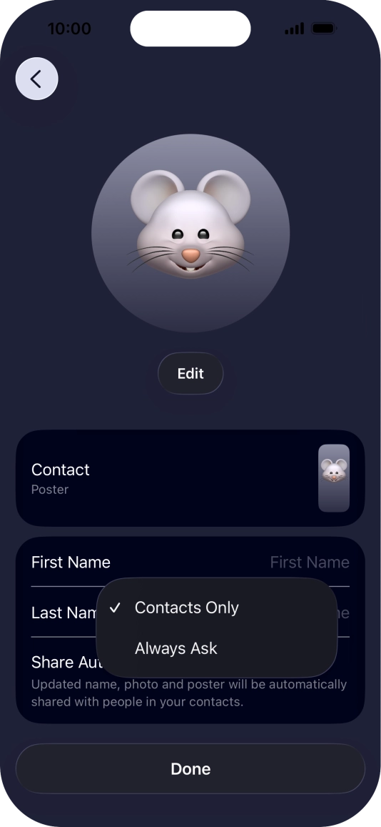 Press the required setting.