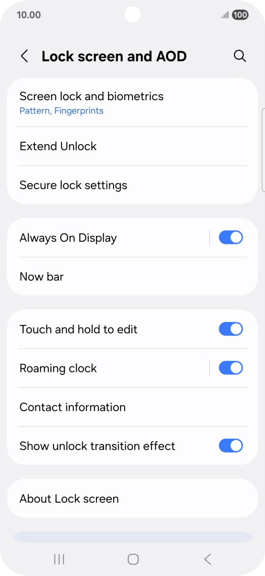 Press Screen lock and biometrics and key in the additional phone lock code you created earlier.