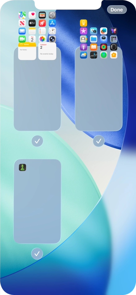 Press the fields below the required home screen pages to select or deselect them.