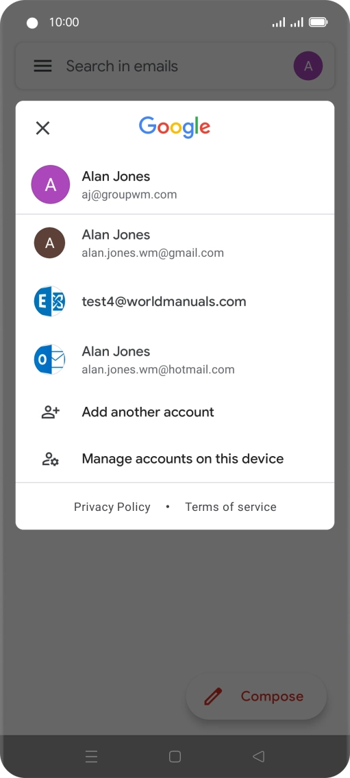 Press the required email account.