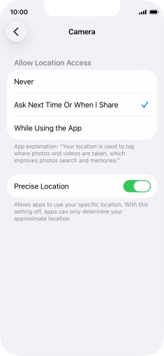 Press the required setting to turn the function on or off.