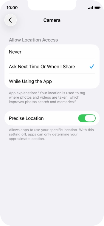 Press the required setting to turn the function on or off.