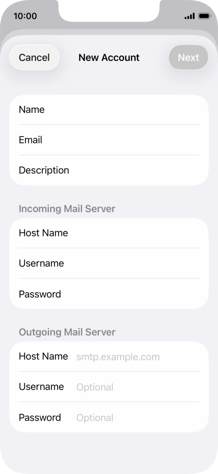 Press Host Name and key in the name of your email provider's outgoing server.