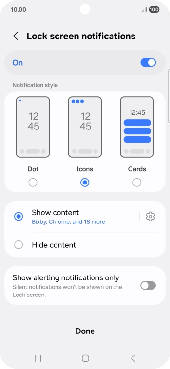 Press the required settings to turn them on or off.