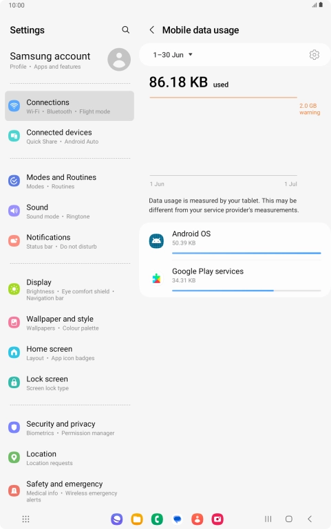 The data usage for each application is displayed below the name of the application.