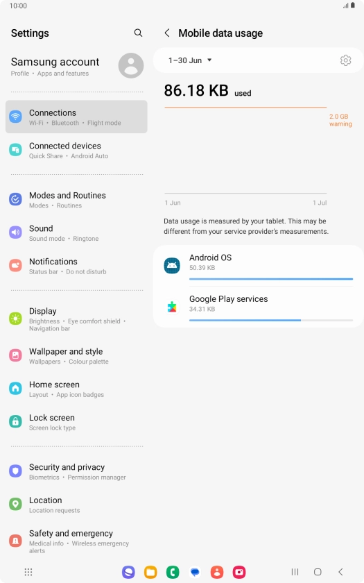The data usage for each application is displayed below the name of the application.