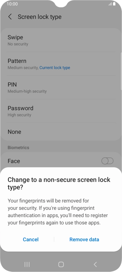 Press Remove data.