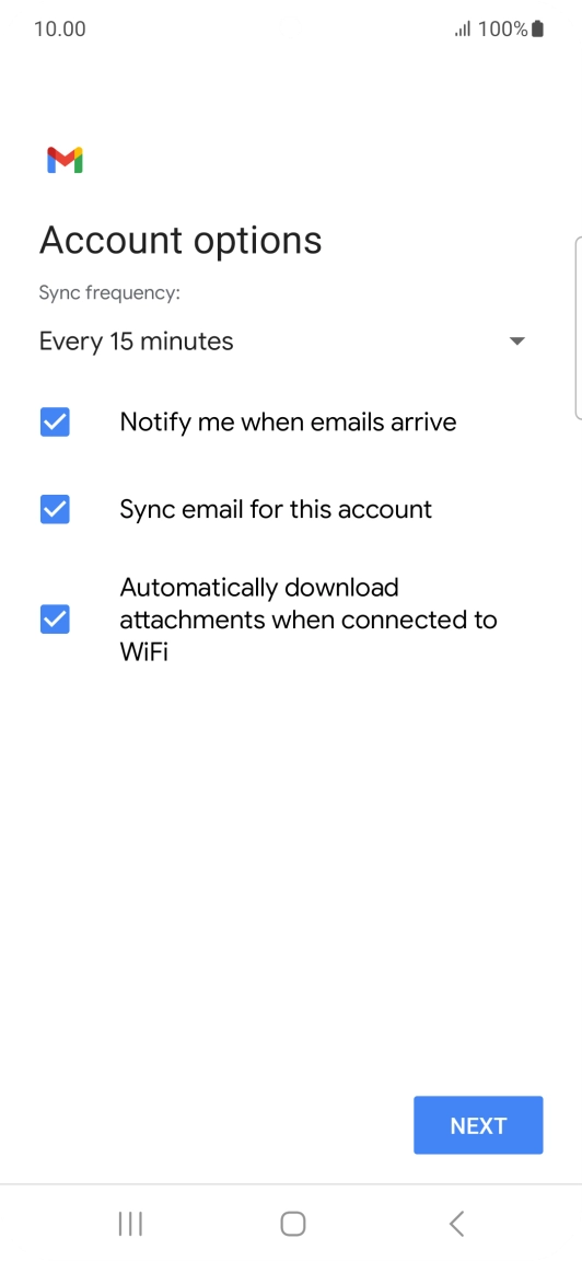 If this screen is displayed, you email account has been recognised and set up automatically. Follow the instructions on the screen to key in more information and finish setting up your phone.