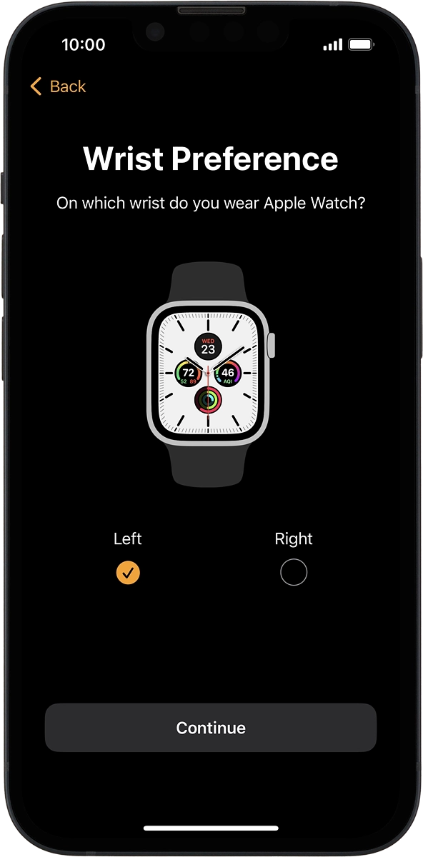 On your phone: Press the required setting and select on which wrist you want to wear the watch.