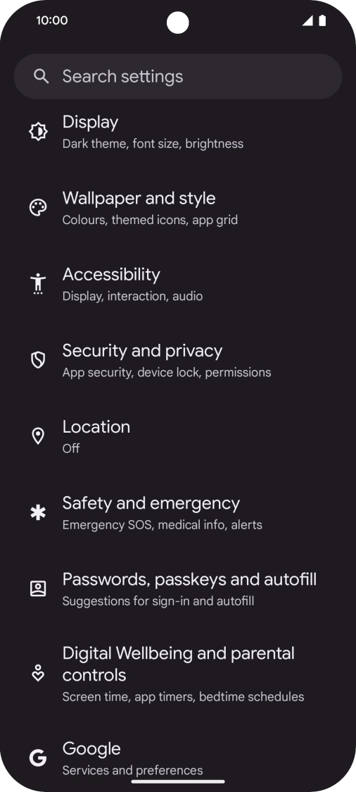 Press Security and privacy.