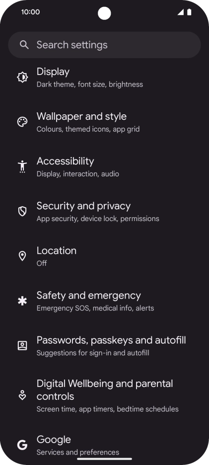 Press Security and privacy.