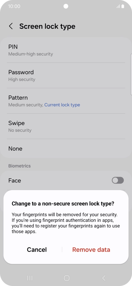 Press Remove data.