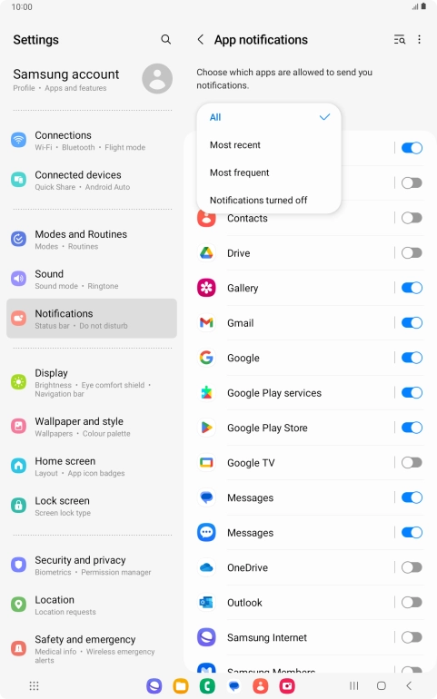 Press the required setting.