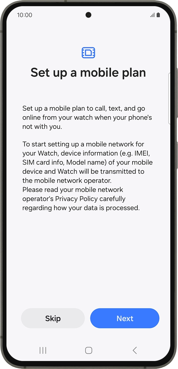 On your phone: To set up mobile data on your smartwatch, follow the instructions on the screen to finish setting up your smartwatch.