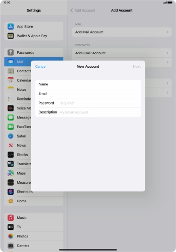 Press Password and key in the password for your email account.