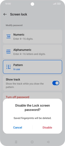 Press Disable and key in the additional phone lock code you created earlier.