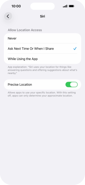 Press the required setting to turn the function on or off.