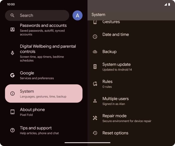 Press Reset options.