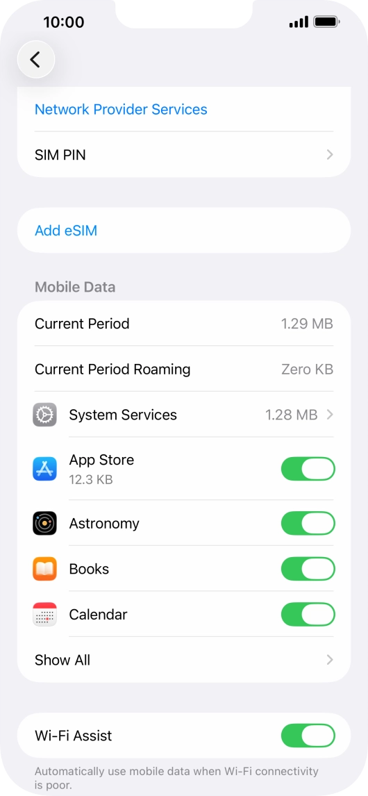 Press the indicators next to the required applications to turn the function on or off.