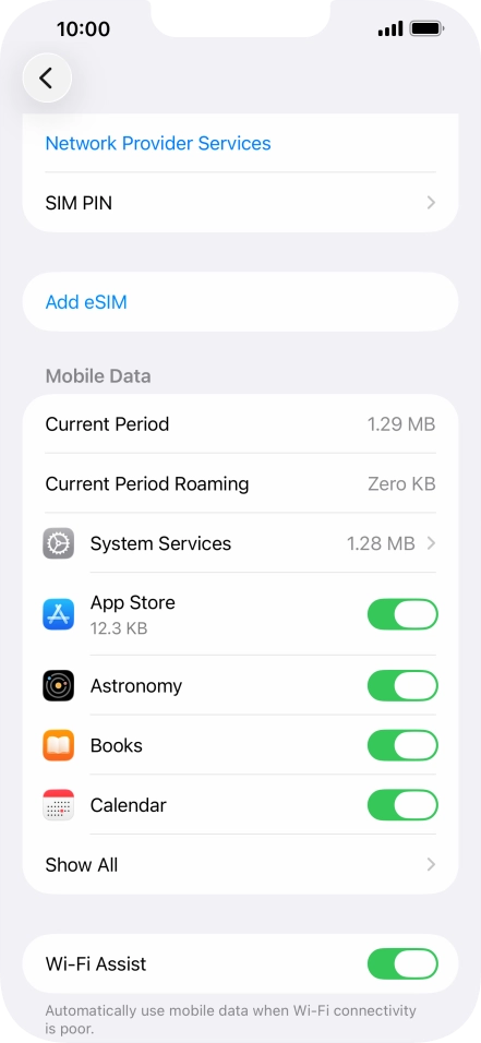 Press the indicators next to the required applications to turn the function on or off.