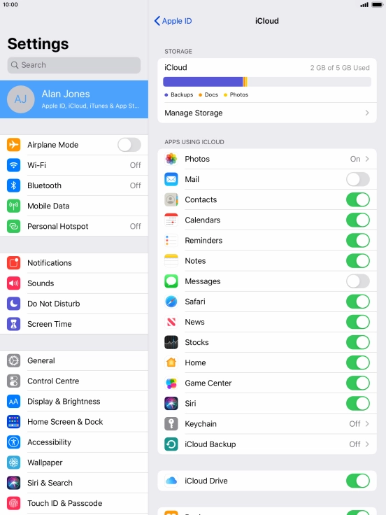 Press iCloud Backup.
