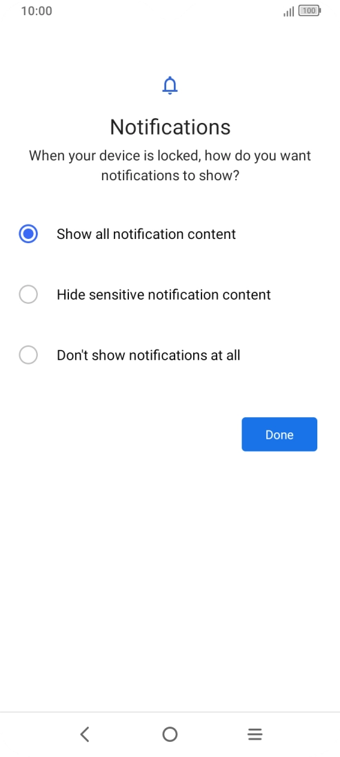 Press the required setting.