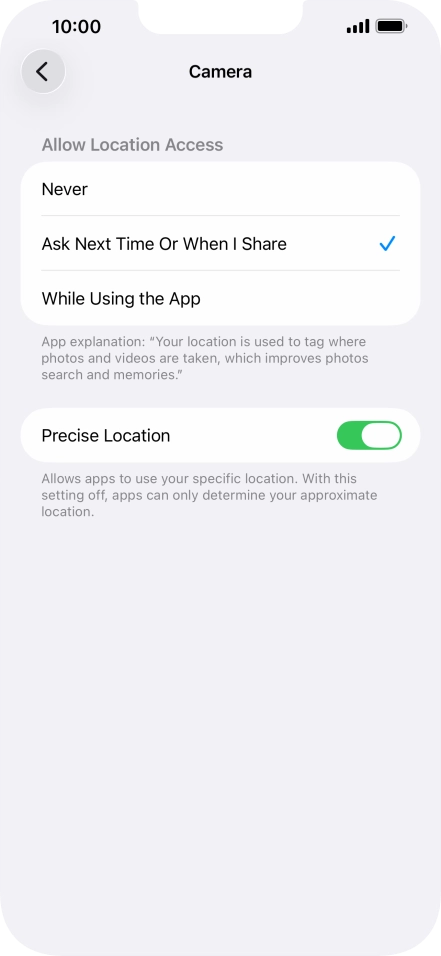 Press the required setting to turn the function on or off.