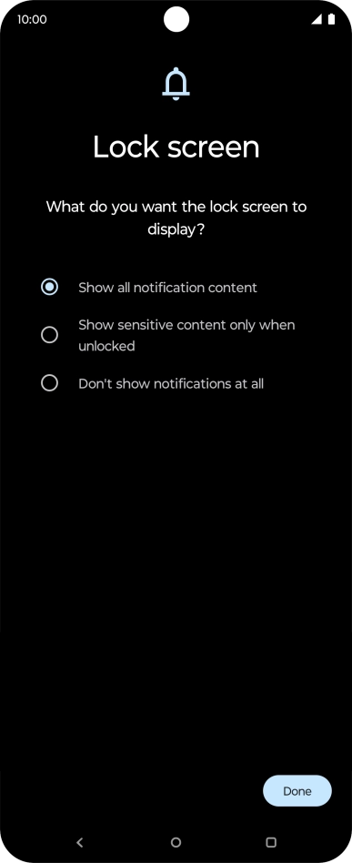 Press the required setting.