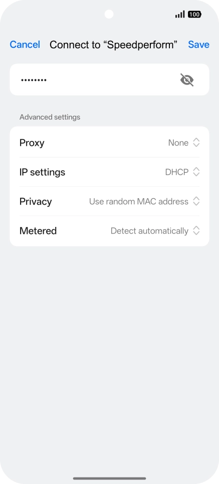 Key in the password for the Wi-Fi network and press Save.