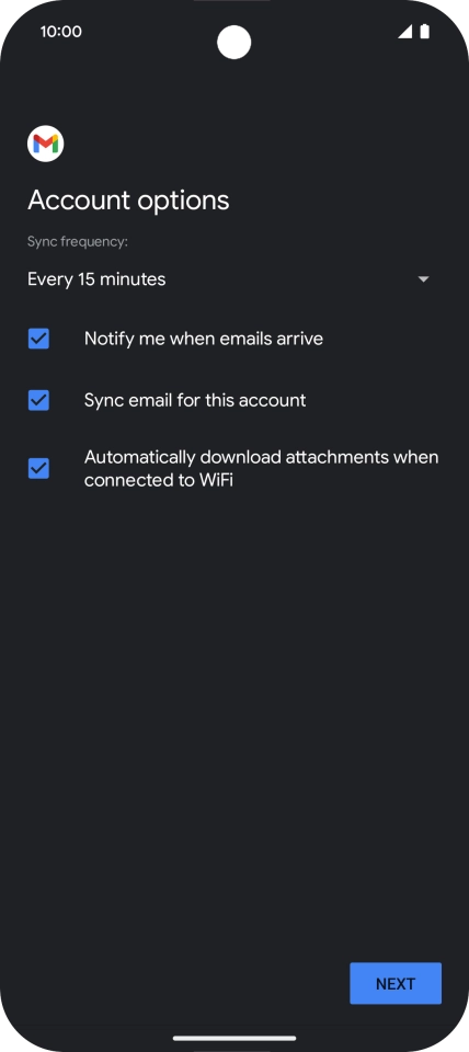 If this screen is displayed, you email account has been recognised and set up automatically. Follow the instructions on the screen to key in more information and finish setting up your phone.