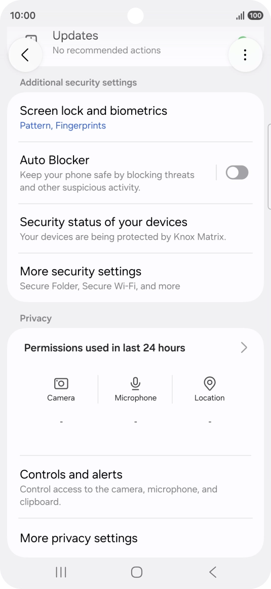 Press Screen lock and biometrics and key in the additional phone lock code you created earlier.