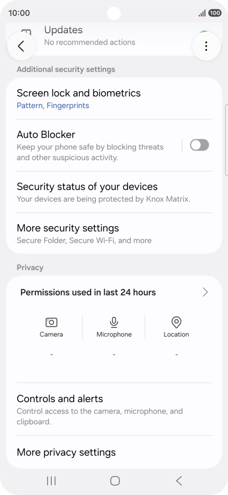 Press Screen lock and biometrics and key in the additional phone lock code you created earlier.