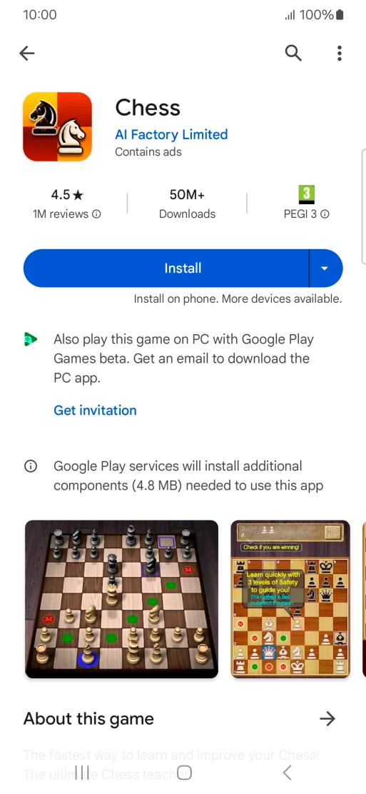 Press Install and follow the instructions on the screen to install the app.