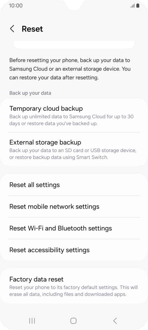 Press Factory data reset.
