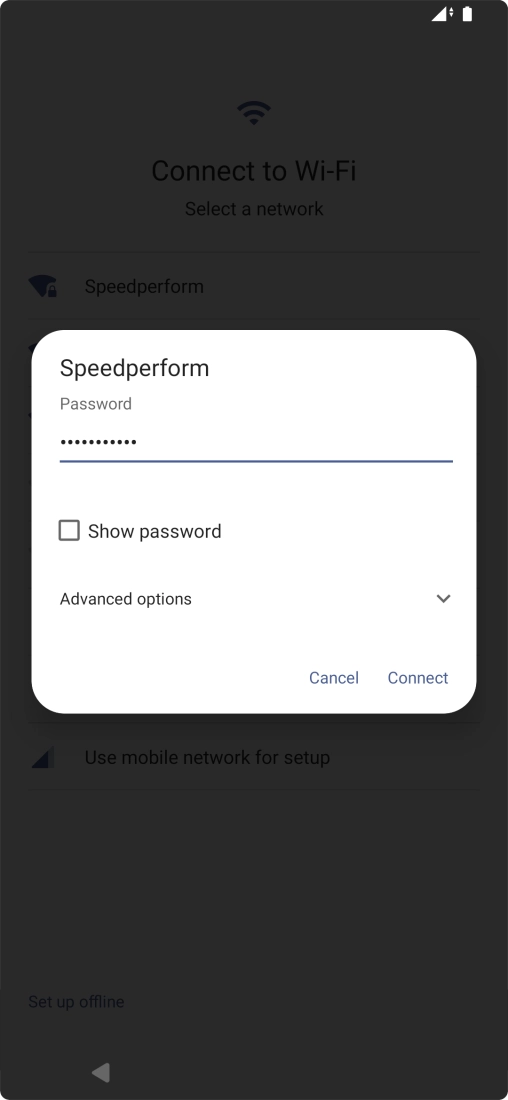 Key in the password for the Wi-Fi network and press Connect.