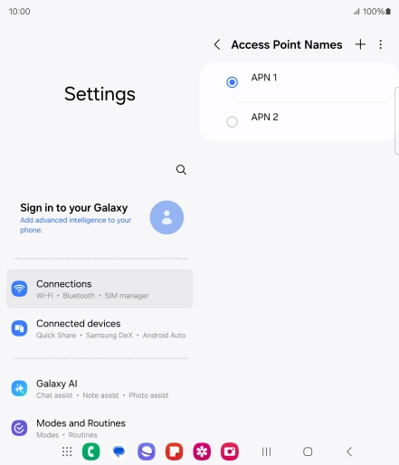 Press the field next to the data connection to activate it.