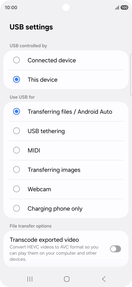 Press Transferring files / Android Auto.