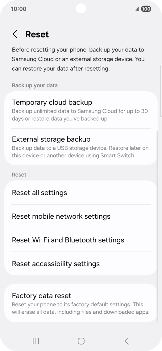 Press Factory data reset.