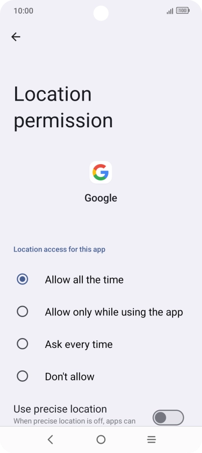 Press the required setting.