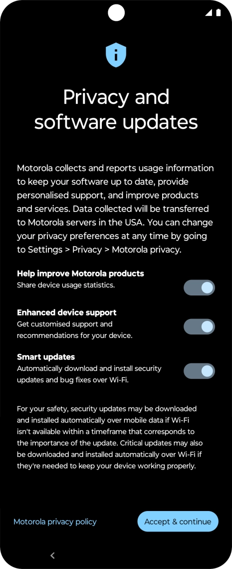 Press the indicators next to the required settings to select them.