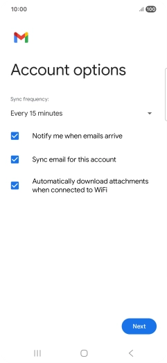 If this screen is displayed, you email account has been recognised and set up automatically. Follow the instructions on the screen to key in more information and finish setting up your phone.
