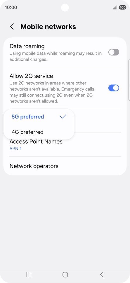 Press the required network mode.