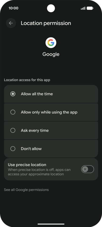 Press the required setting.