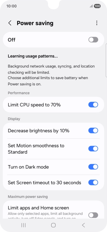 Press the indicators next to the required settings.