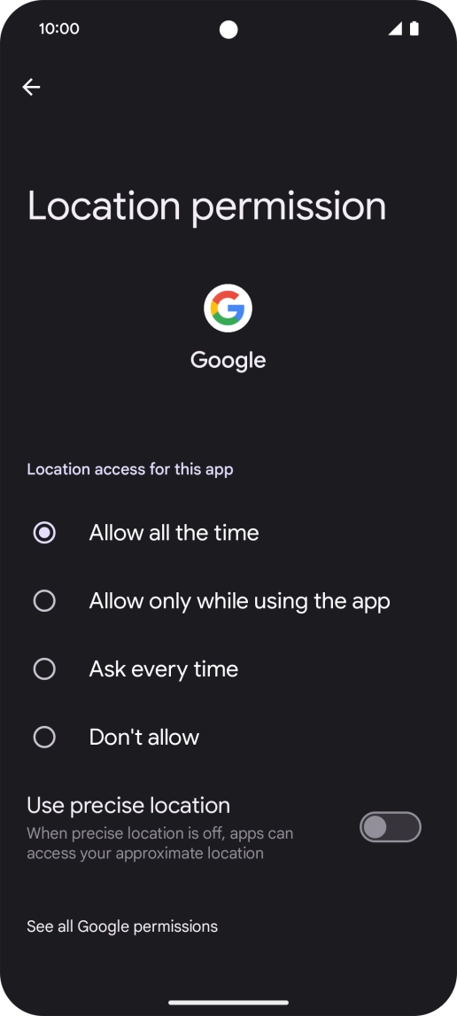 Press the required setting.