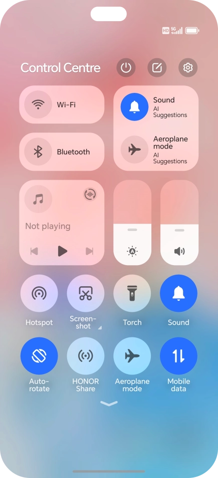 Press the flight mode icon to turn the function on or off.