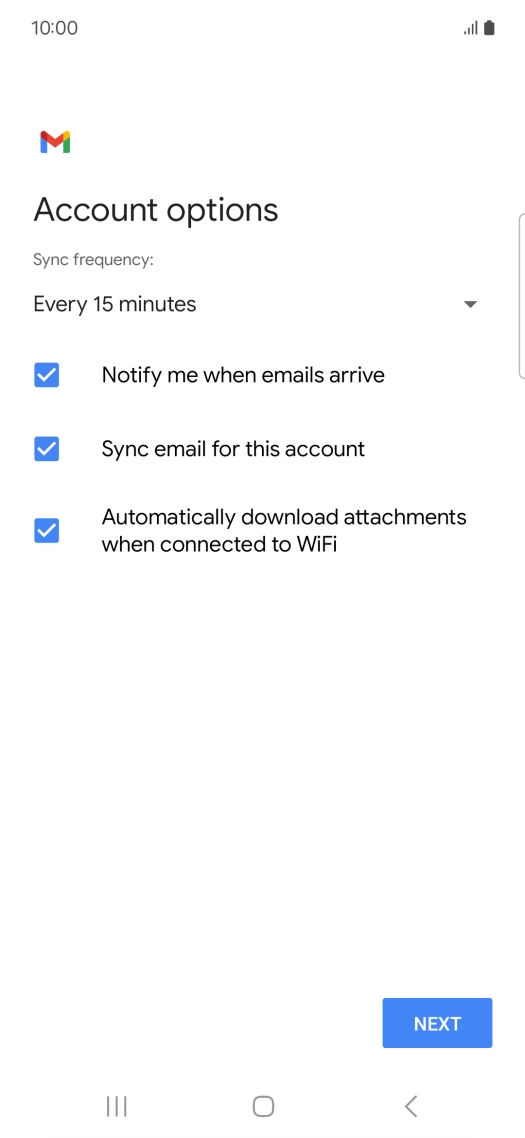 If this screen is displayed, you email account has been recognised and set up automatically. Follow the instructions on the screen to key in more information and finish setting up your phone.