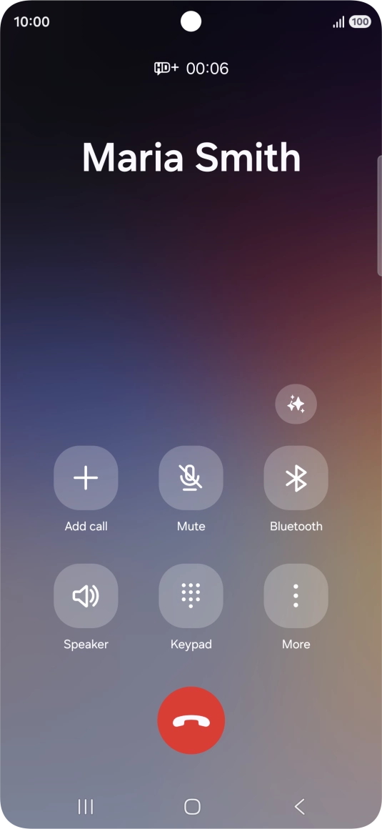 To use Galaxy AI for translation during a call, press the AI icon.