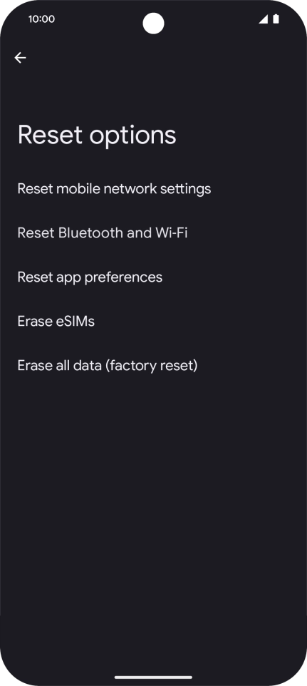 Press Erase all data (factory reset).