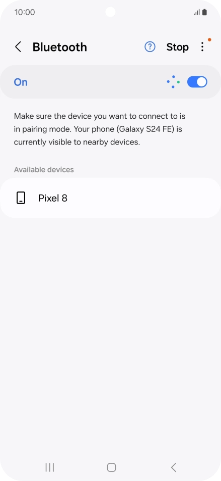 Press the required Bluetooth device and follow the instructions on the screen to pair the device with your phone.